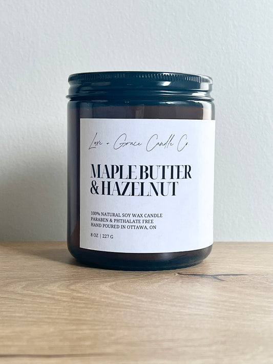 maple butter and hazelnut natural soy wax candle