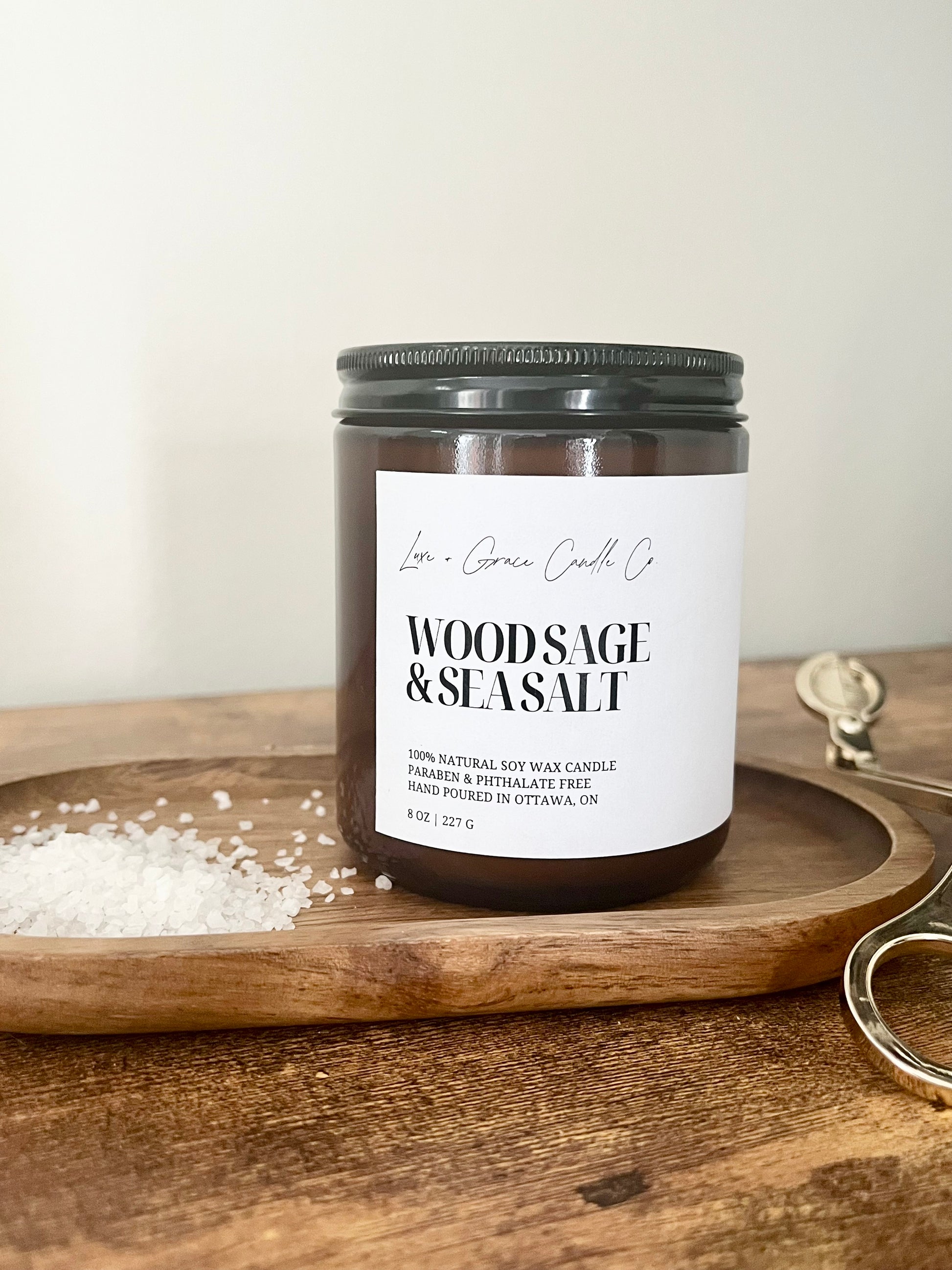 wood sage and sea salt natural soy wax candle